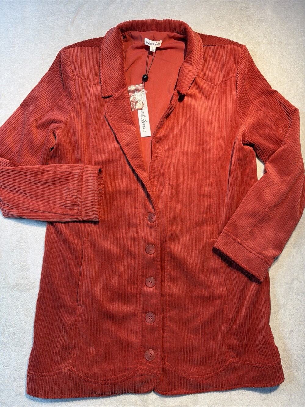 NWT For Love & Lemons Jackson Corduroy Western Longline Blazer Coat Rust Sz Med